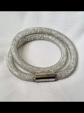 Swarovski Silver Mesh Stardust Double-Wrap Crystal Bracelet/Necklace 16"
